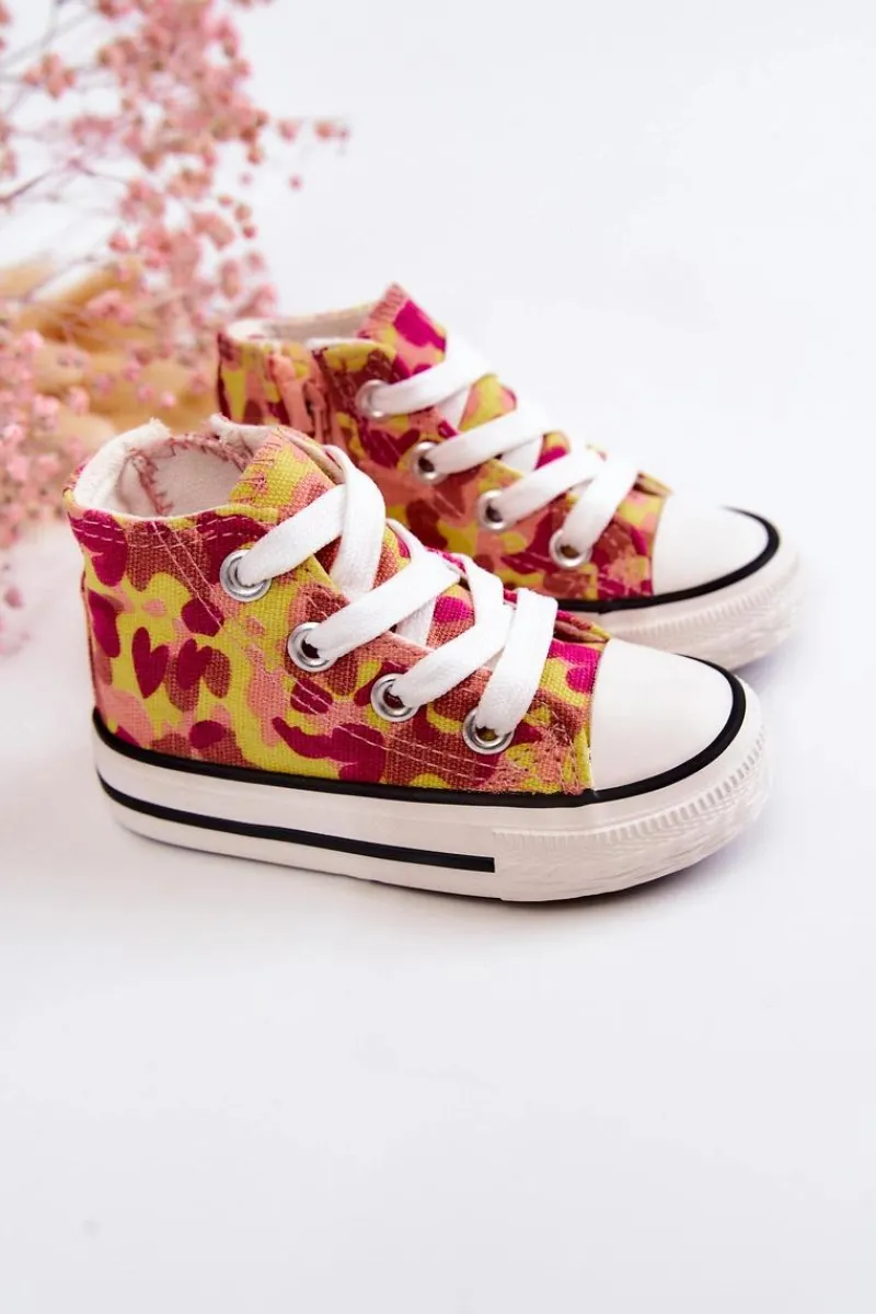Clearance Dziecięce Wysokie Trampki Na Suwak Różowo-Żółte Filemon Dzieci Chłopięce|Dziewczęce