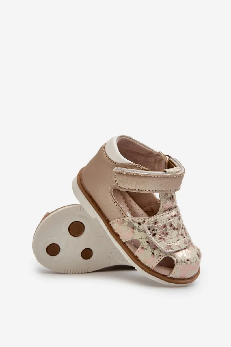 Dziewczęce>Evento Dziecięce Wzorzyste Sandałki Na Rzep Złote Maellita