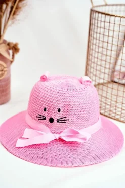 Okrycia Głowy>Boto Dziecięcy Kapelusz Na Lato Plażę Różowy z Kotkiem