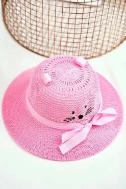 Okrycia Głowy>Boto Dziecięcy Kapelusz Na Lato Plażę Różowy z Kotkiem