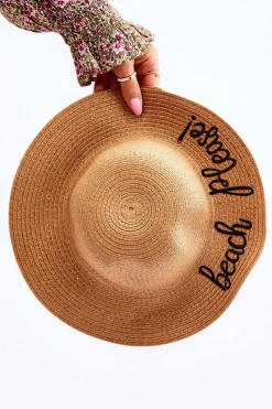 New Dziecięcy Kapelusz Z Napisem Beach Please! Beżowy Okrycia Głowy