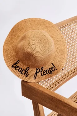 New Dziecięcy Kapelusz Z Napisem Beach Please! Beżowy Okrycia Głowy