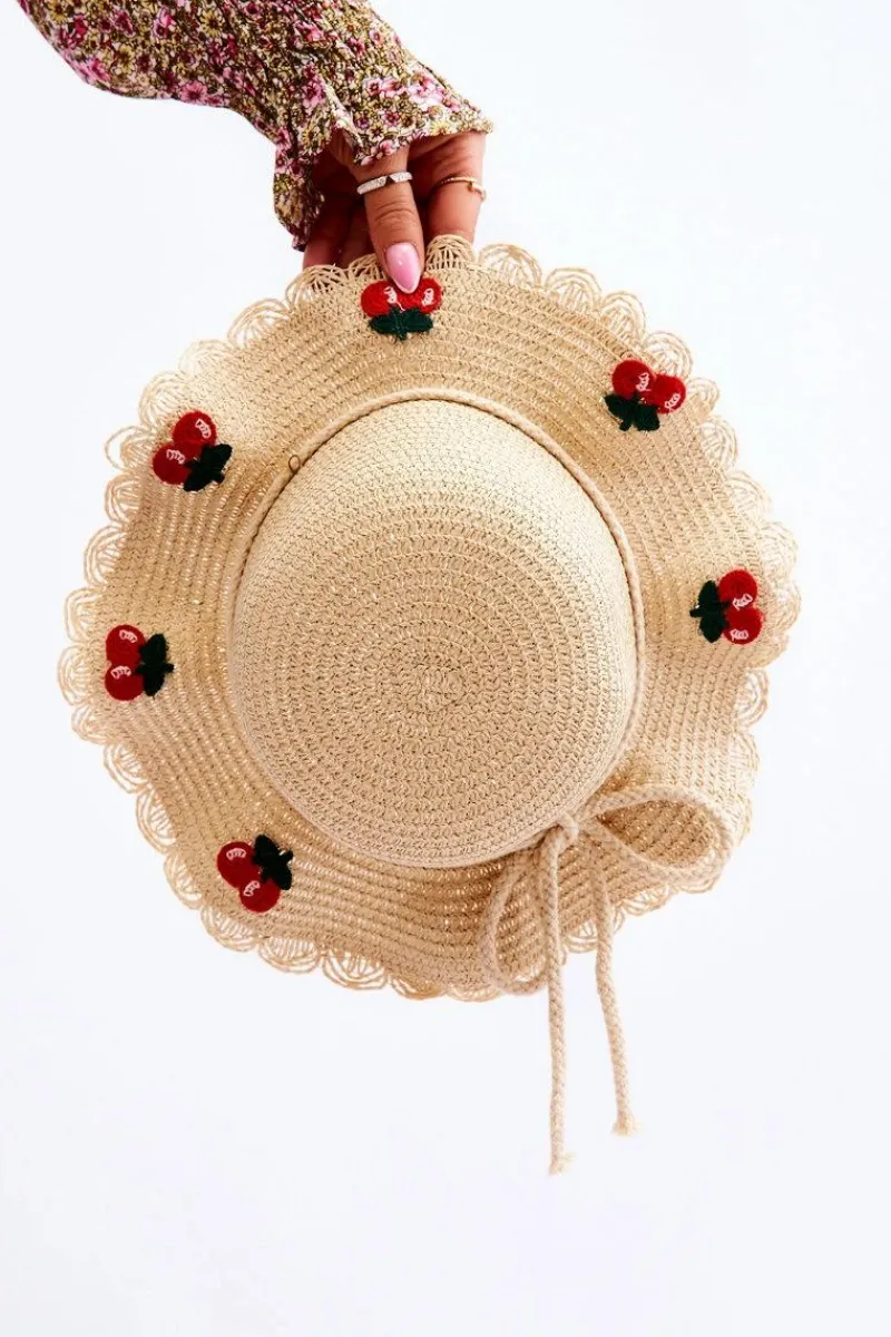 New Dziecięcy Kapelusz Z Wisienkami Beżowy Okrycia Głowy