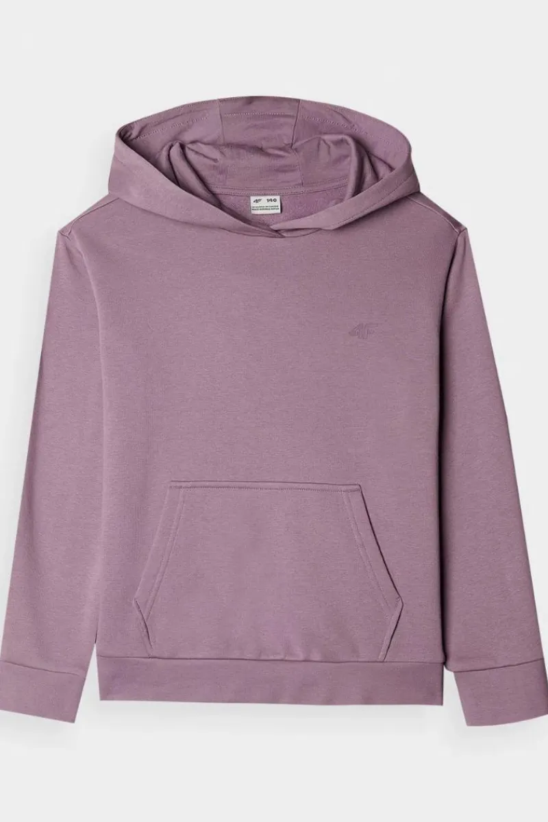 Best Dziewczęca Nierozpinana Bluza Z Kapturem Gładka Fioletowa JWMM00TSWSF1316-51S Dzieci Bluzy Dziecięce|Odzież 4F