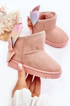 Sale Boto Dziewczęce Ocieplane Śniegowce Z Kokardkami Różowe Meriva