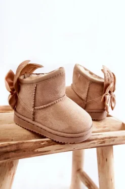 Online Boto Dziewczęce Ocieplane Śniegowce Z Kokardkami Beżowe Meriva Beżowy