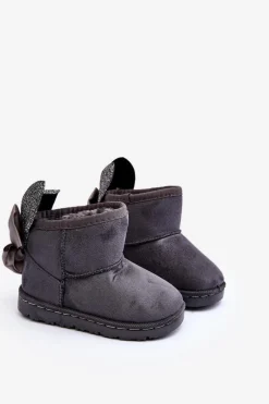 Dziewczęce|Dziewczęce>Boto Dziewczęce Ocieplane Śniegowce Z Kokardkami Ciemnoszare Meriva Szary