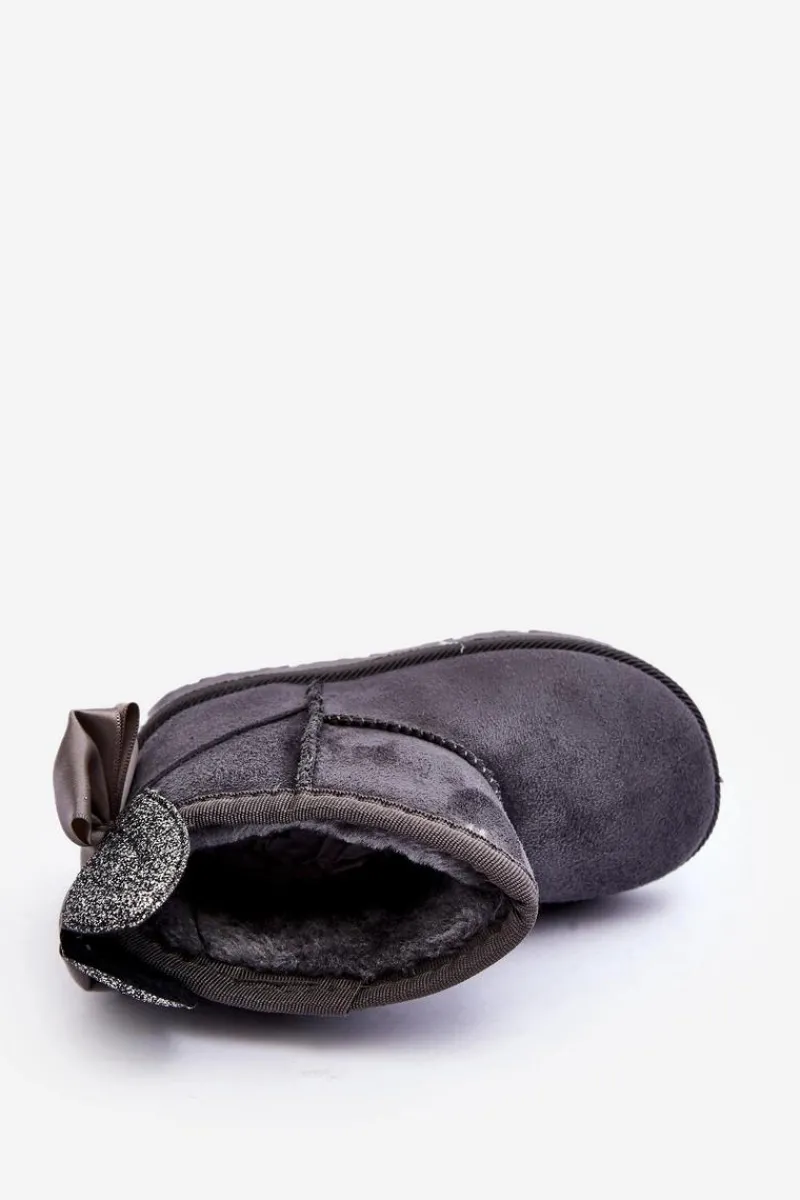 Dziewczęce|Dziewczęce>Boto Dziewczęce Ocieplane Śniegowce Z Kokardkami Ciemnoszare Meriva Szary