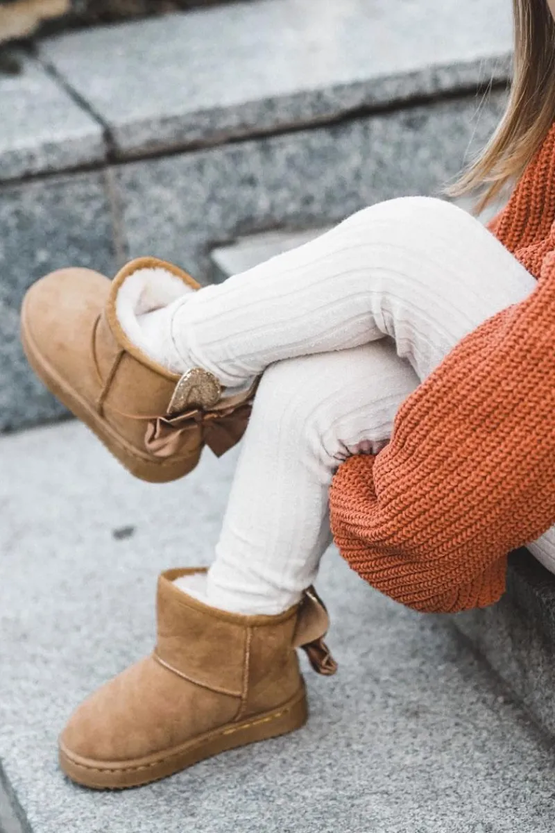 Dziewczęce|Dziewczęce>Boto Dziewczęce Ocieplane Śniegowce Z Kokardkami Camel Meriva Brązowy