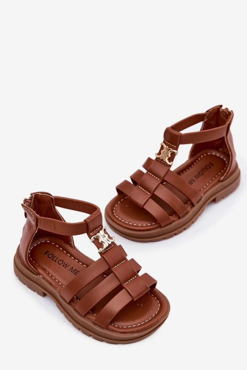 Dziewczęce>Boto Dziewczęce Sandałki Gladiatorki Ze Złotym Detalem Brązowe Vesira Brązowy