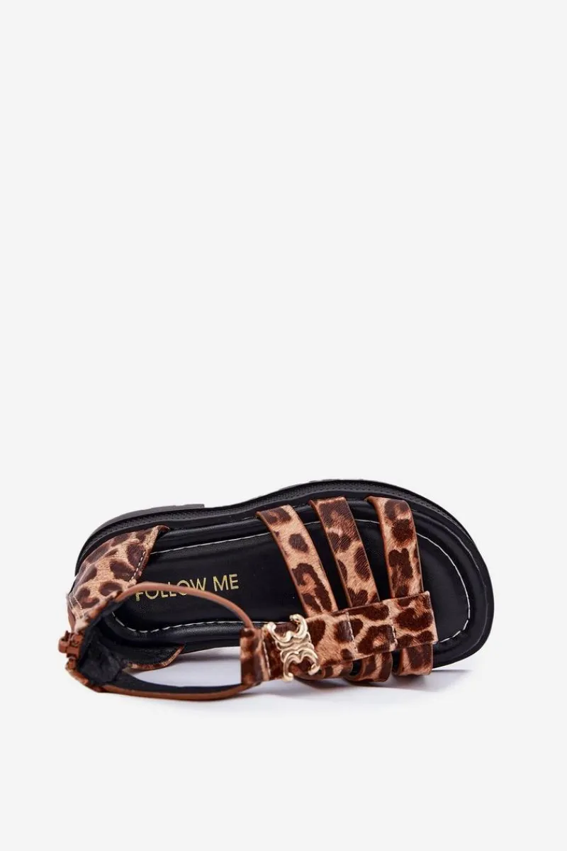 Online Boto Dziewczęce Sandałki Gladiatorki Ze Złotym Detalem Panterka Vesira Brązowy