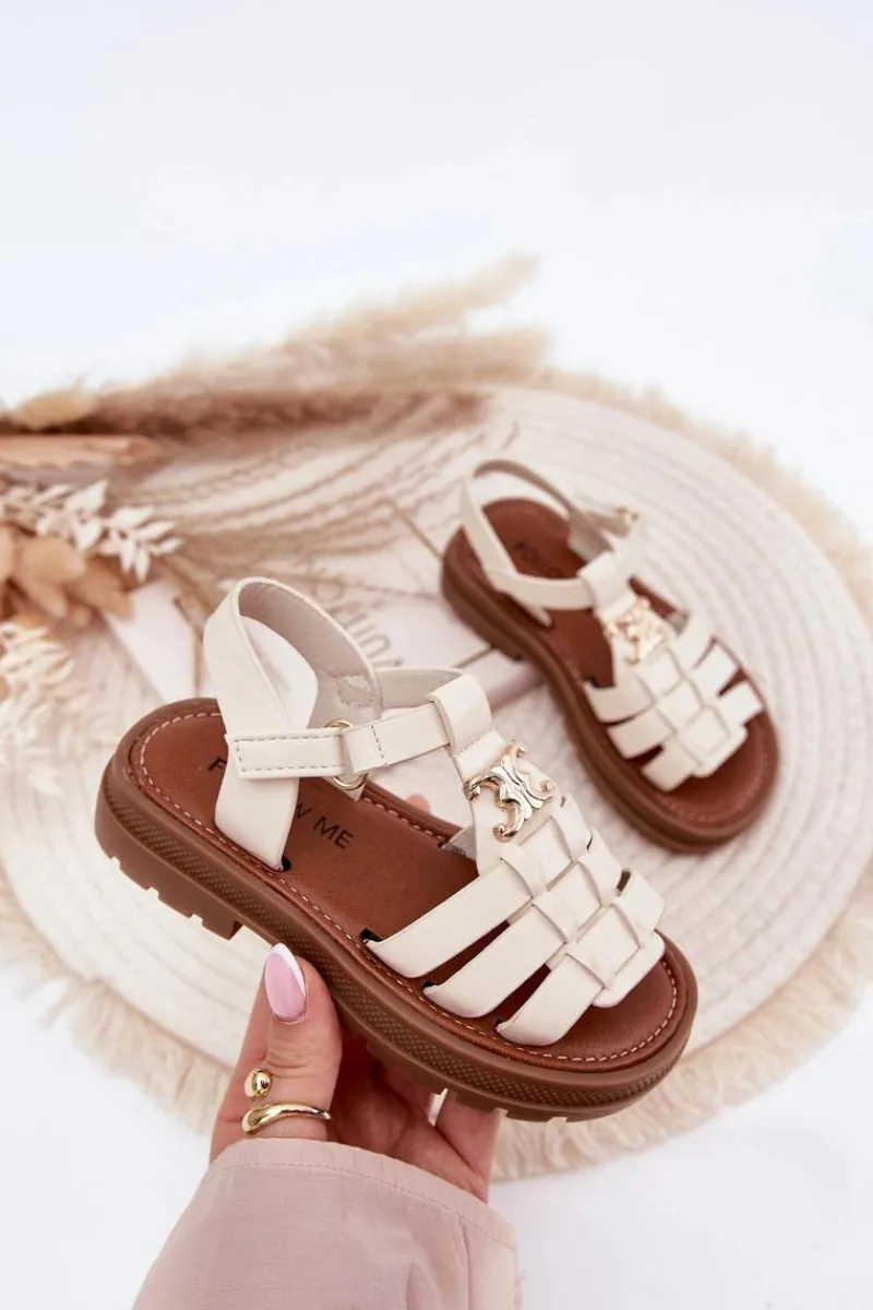 Online Dziewczęce Sandałki Z Ozdobnym Detalem Beżowe Serina Dzieci Dziewczęce