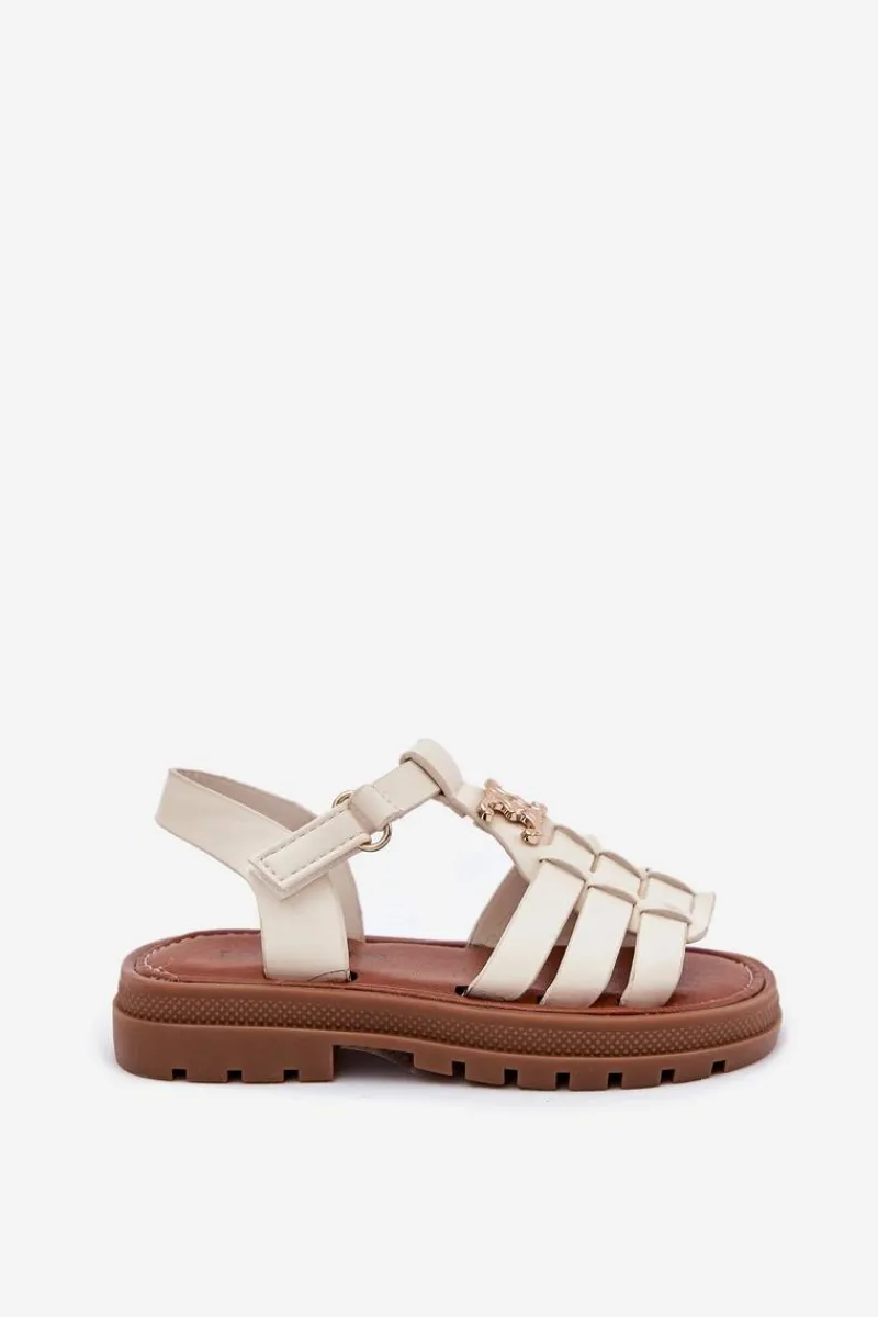 Online Dziewczęce Sandałki Z Ozdobnym Detalem Beżowe Serina Dzieci Dziewczęce