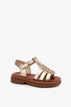 Dziewczęce></noscript>Boto Dziewczęce Sandałki Z Ozdobnym Detalem Złote Serina Złoty