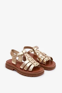Dziewczęce></noscript>Boto Dziewczęce Sandałki Z Ozdobnym Detalem Złote Serina Złoty