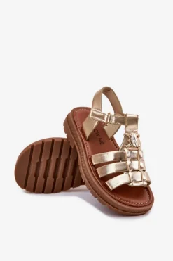 Dziewczęce></noscript>Boto Dziewczęce Sandałki Z Ozdobnym Detalem Złote Serina Złoty