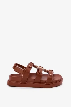 Hot Boto Dziewczęce Sandałki Ze Złotym Detalem Brązowe Lunessa Brązowy