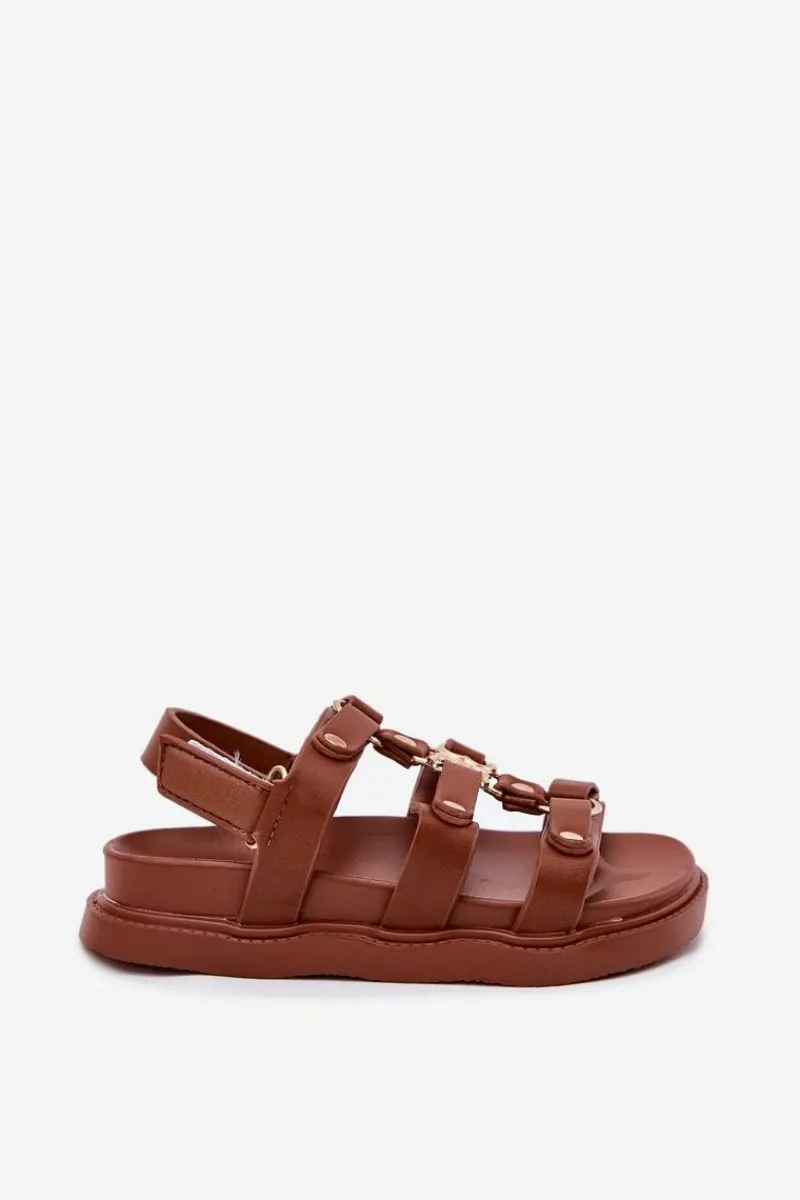 Hot Boto Dziewczęce Sandałki Ze Złotym Detalem Brązowe Lunessa Brązowy