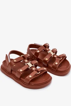 Hot Boto Dziewczęce Sandałki Ze Złotym Detalem Brązowe Lunessa Brązowy