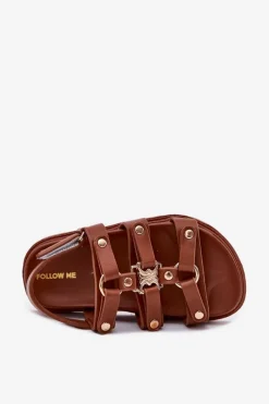 Hot Boto Dziewczęce Sandałki Ze Złotym Detalem Brązowe Lunessa Brązowy