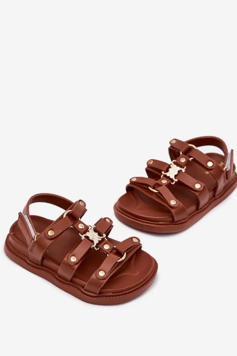 Hot Boto Dziewczęce Sandałki Ze Złotym Detalem Brązowe Lunessa Brązowy