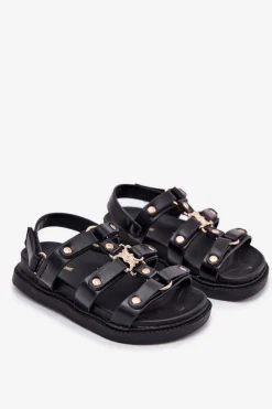Hot Boto Dziewczęce Sandałki Ze Złotym Detalem Czarne Lunessa Czarny