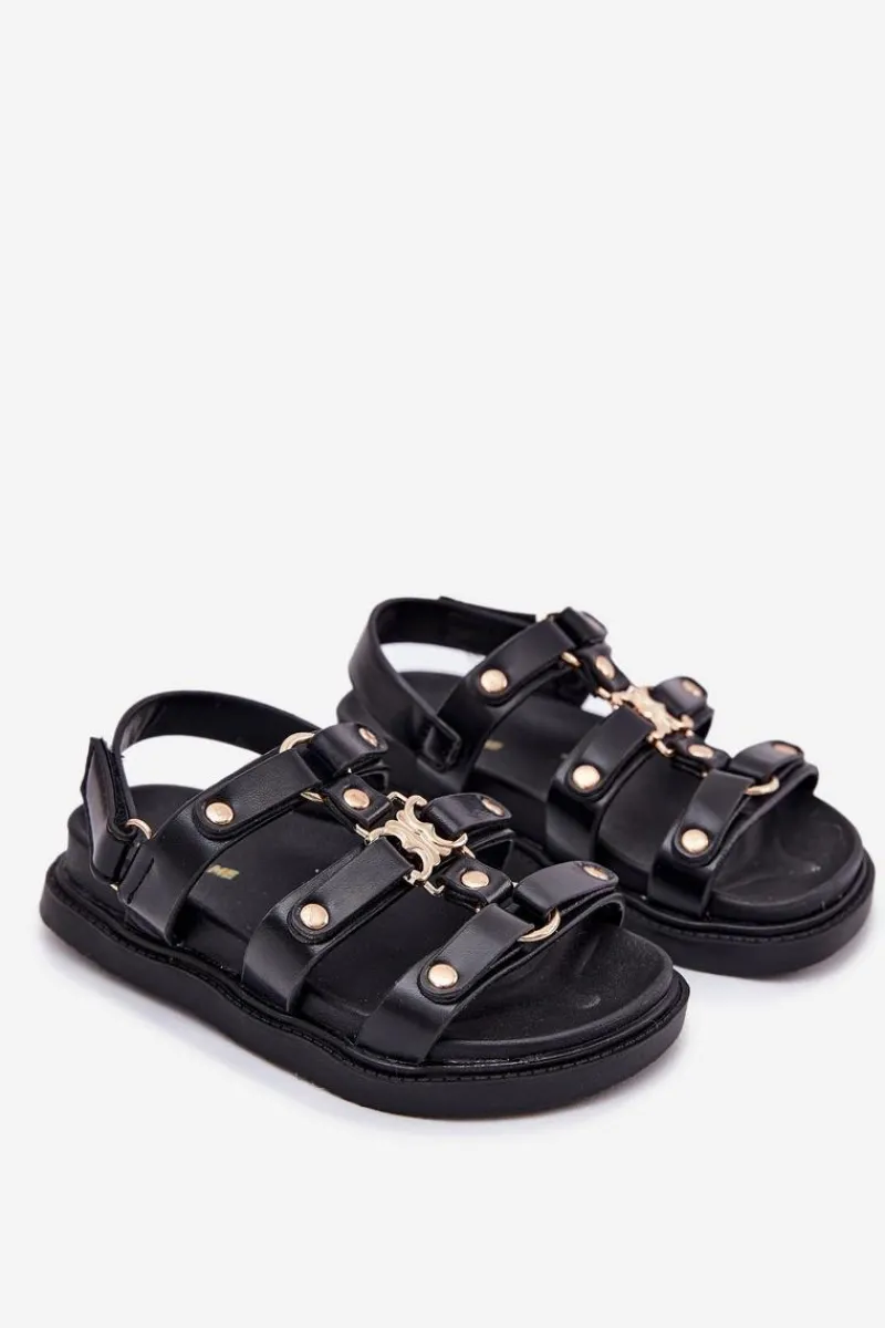 Hot Boto Dziewczęce Sandałki Ze Złotym Detalem Czarne Lunessa Czarny