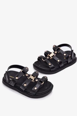 Hot Boto Dziewczęce Sandałki Ze Złotym Detalem Czarne Lunessa Czarny