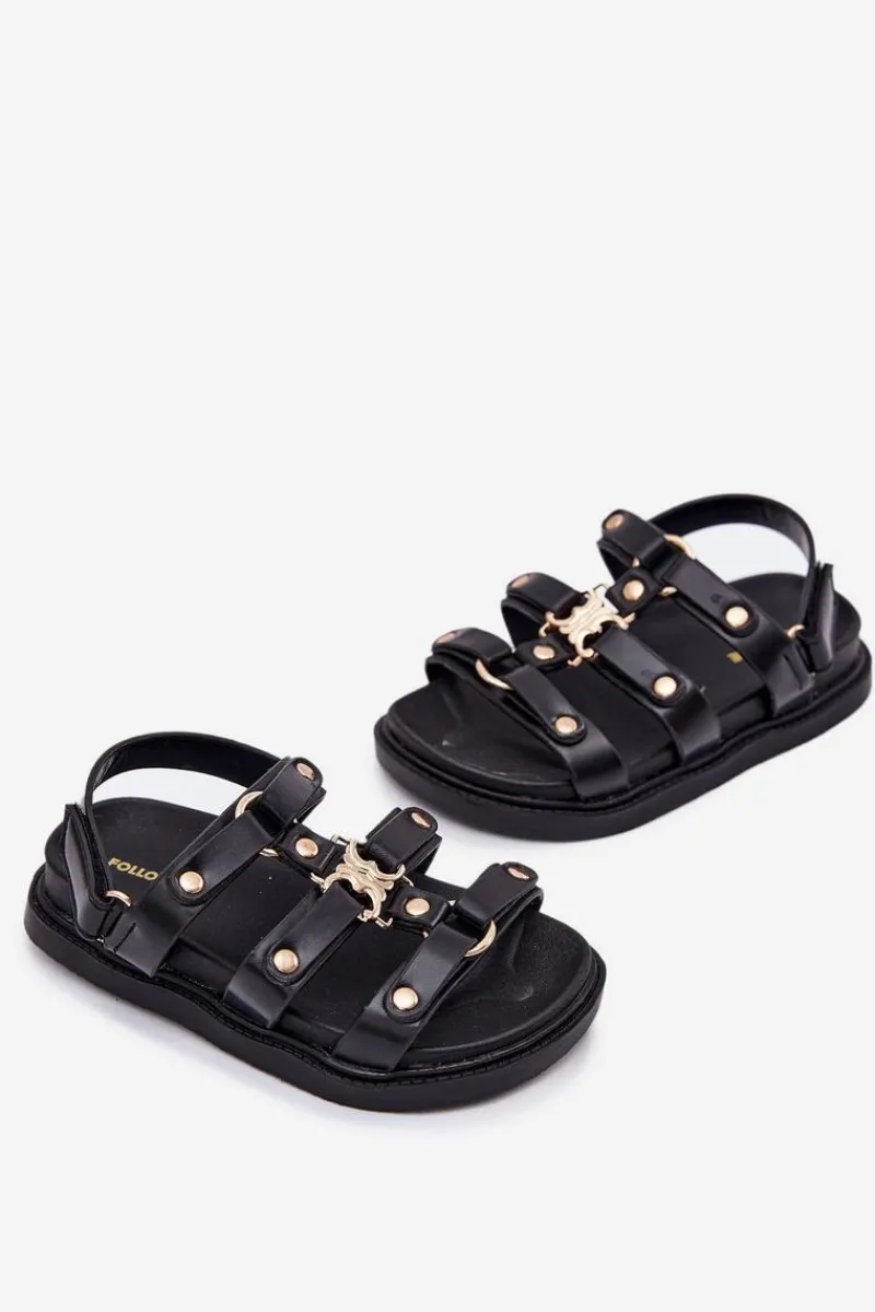 Hot Boto Dziewczęce Sandałki Ze Złotym Detalem Czarne Lunessa Czarny