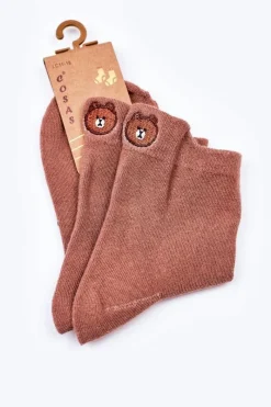 COSAS Dziewczęce Skarpetki Bawełniane Z Misiem Brązowe