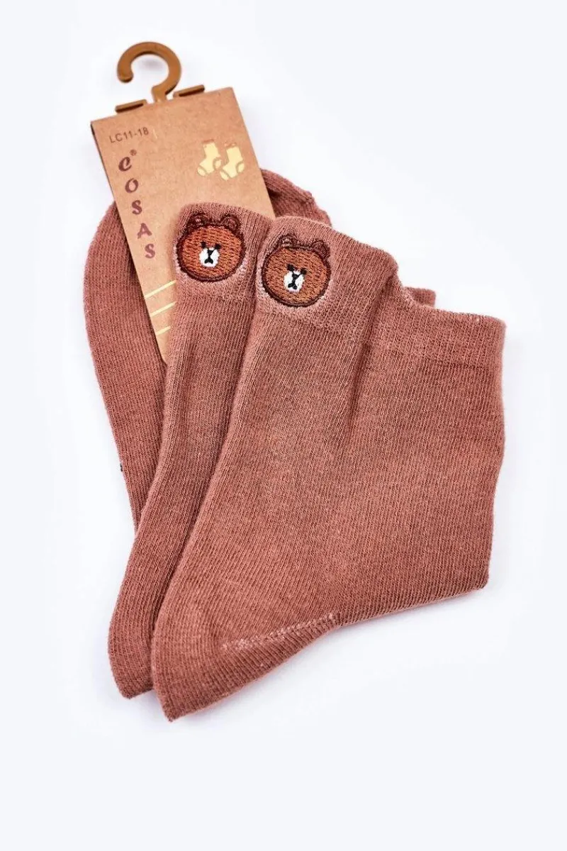 COSAS Dziewczęce Skarpetki Bawełniane Z Misiem Brązowe