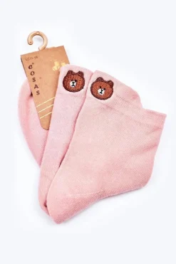 Dziewczęce Skarpetki Bawełniane Z Misiem Różowe Skarpetki|Skarpetki
