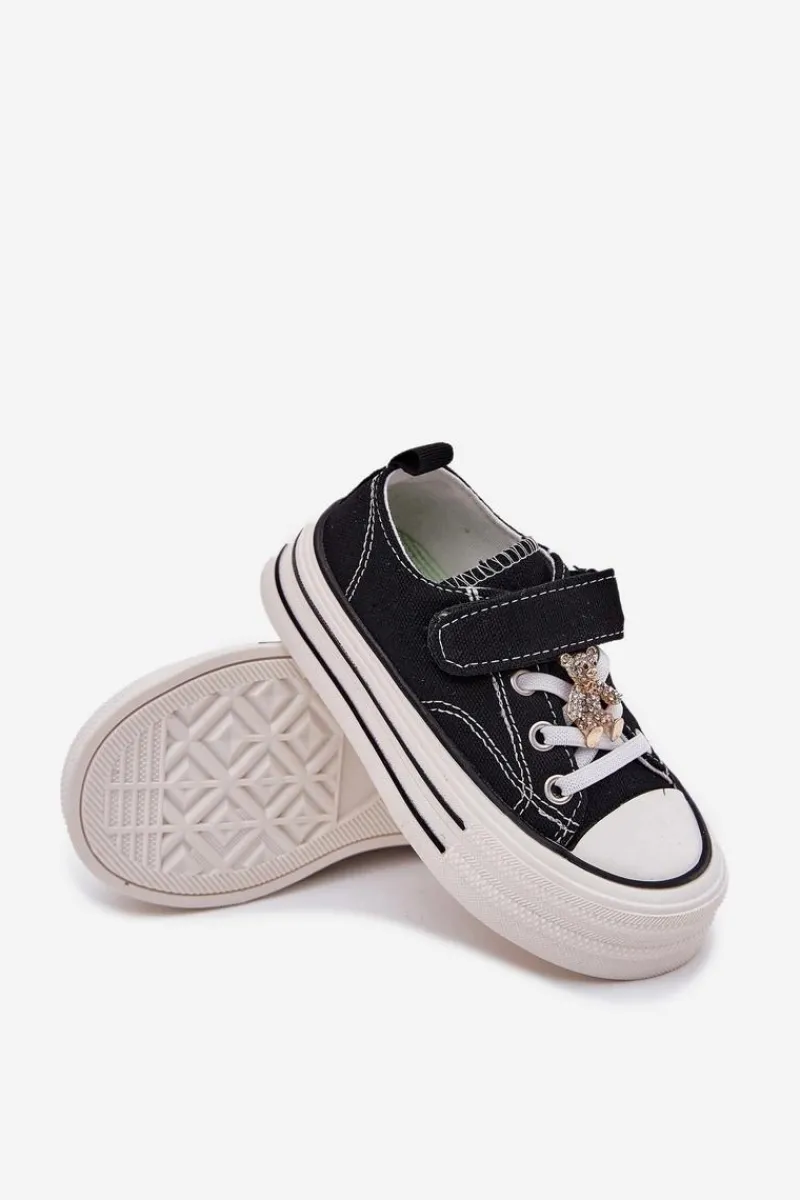 Dziewczęce|Back To School>Boto Dziewczęce Trampki Ze Złotą Przypinką Miś Czarne Solena Czarny