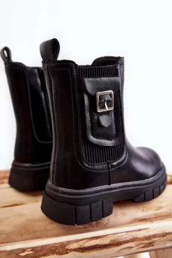 Clearance Dziewczęce Wysokie Skórzane Botki Czarne Shelby Dzieci Dziewczęce