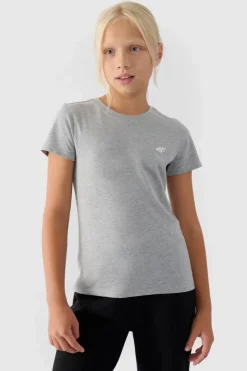 Best 4F Dziewczęcy T-shirt Gładki Bawełniany Szary JWMM00TTSHF1658-27M