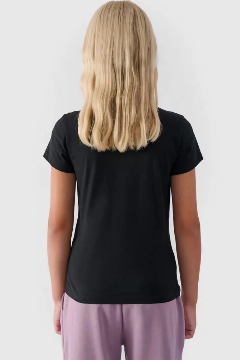 T-Shirty Dziecięce|Odzież 4F>4F Dziewczęcy T-shirt Gładki Bawełniany Czarny JWMM00TTSHF1658-20S