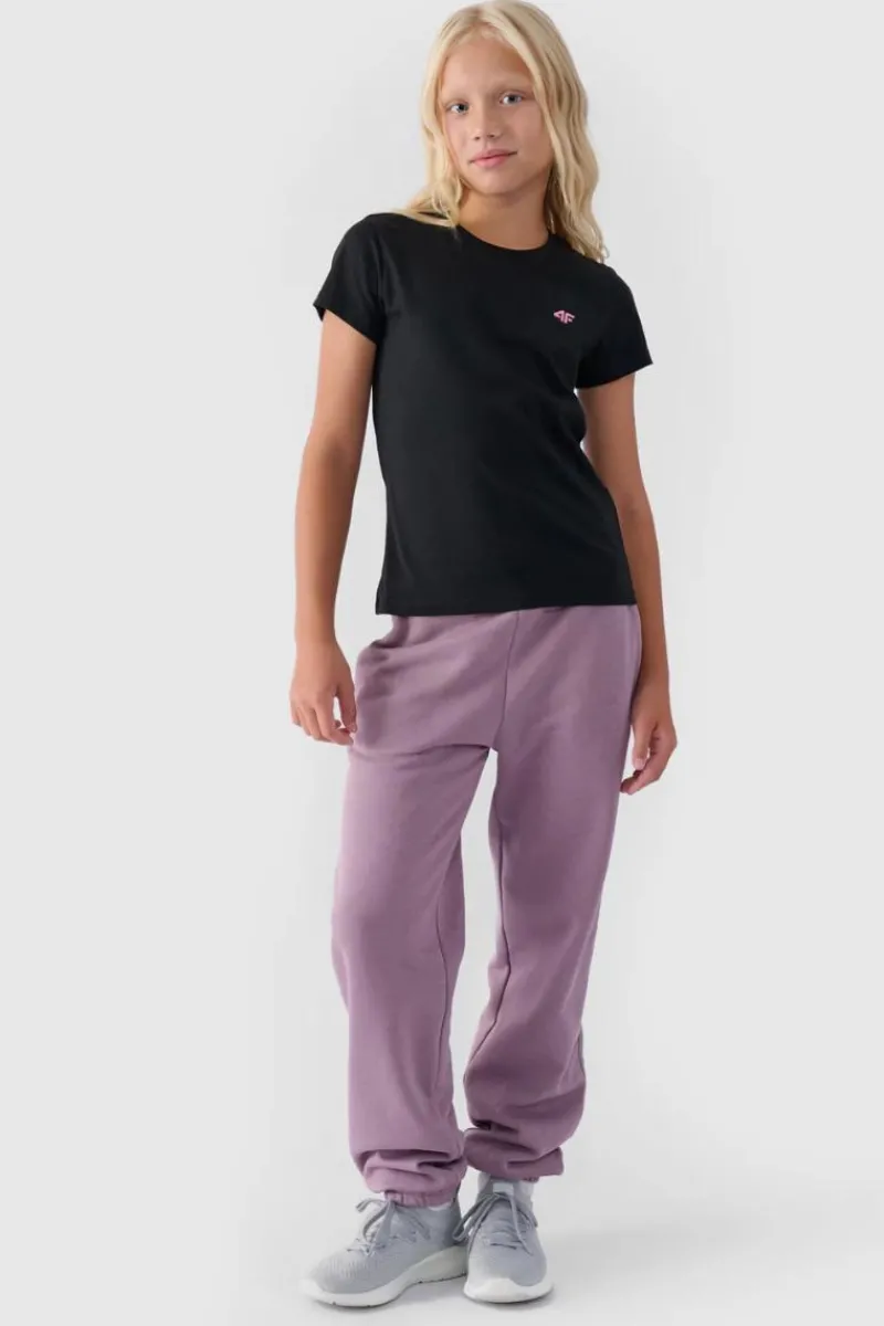 T-Shirty Dziecięce|Odzież 4F>4F Dziewczęcy T-shirt Gładki Bawełniany Czarny JWMM00TTSHF1658-20S