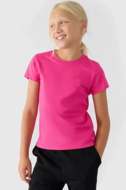 Online Dziewczęcy T-shirt Gładki Bawełniany Fuksja JWMM00TTSHF1658-55S Dzieci T-Shirty Dziecięce|Odzież 4F