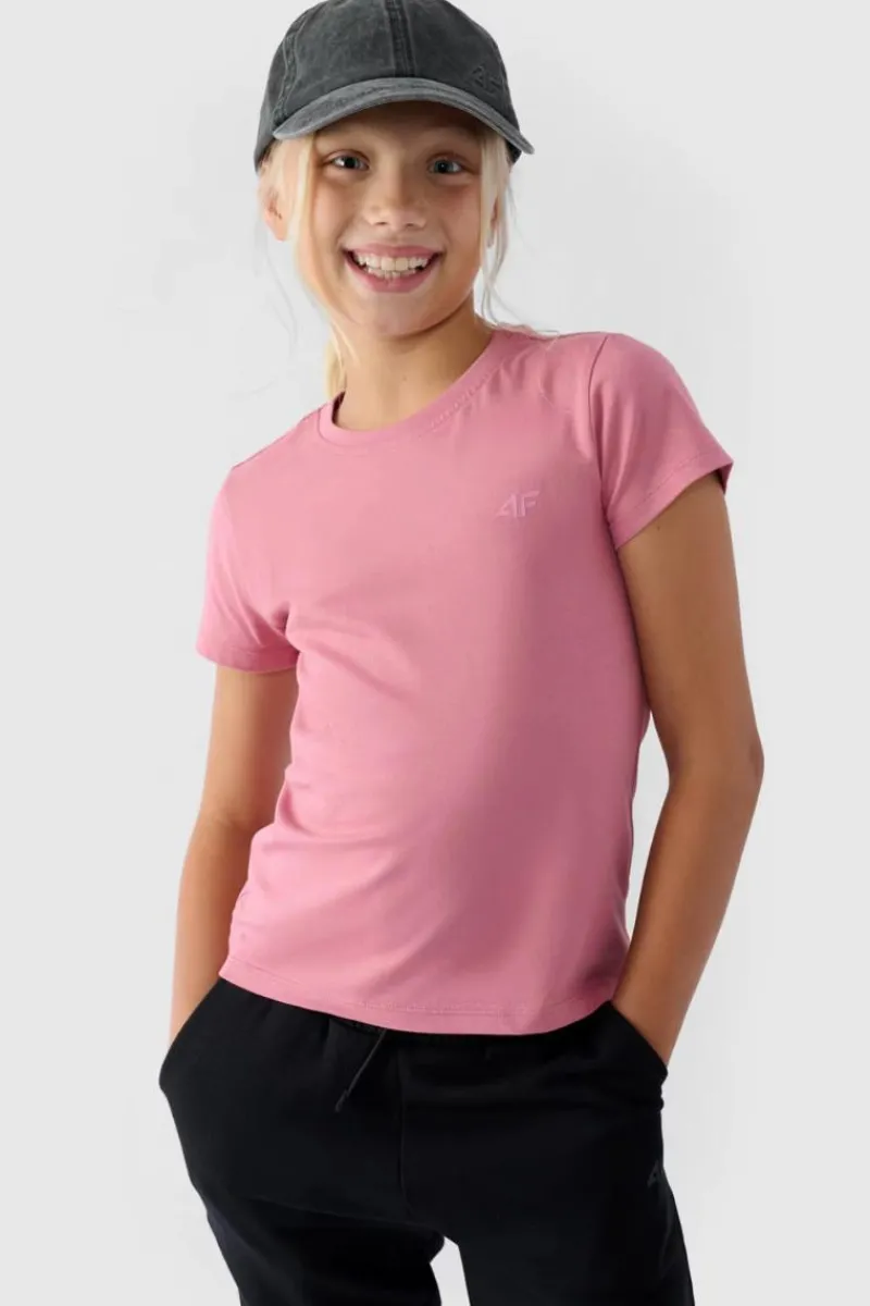 T-Shirty Dziecięce|Odzież 4F>4F Dziewczęcy T-shirt Gładki Bawełniany Fuksja JWMM00TTSHF1658-56S