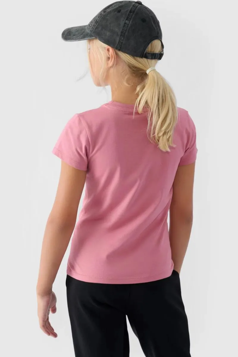 T-Shirty Dziecięce|Odzież 4F>4F Dziewczęcy T-shirt Gładki Bawełniany Fuksja JWMM00TTSHF1658-56S