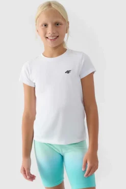 Online Dziewczęcy T-shirt Gładki Bawełniany Biały JWMM00TTSHF1658-10S Dzieci T-Shirty Dziecięce|Odzież 4F