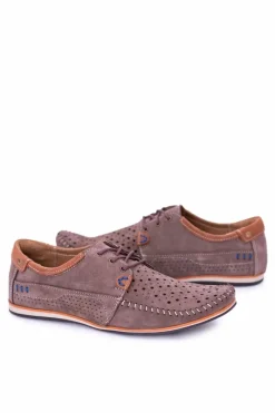 New Boto Dziurkowane Skórzane Mokasyny Półbuty Brąz Mortego