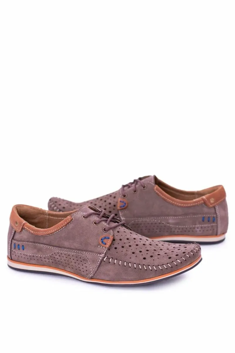 New Boto Dziurkowane Skórzane Mokasyny Półbuty Brąz Mortego