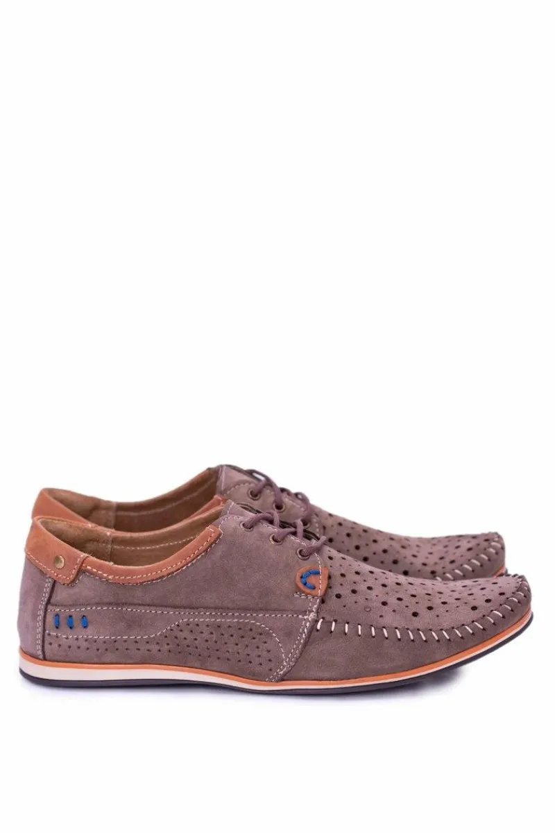 New Boto Dziurkowane Skórzane Mokasyny Półbuty Brąz Mortego