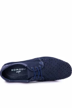 Discount Dziurkowane Skórzane Mokasyny Granatowe Półbuty Mortego Męskie Mokasyny Sznurowane