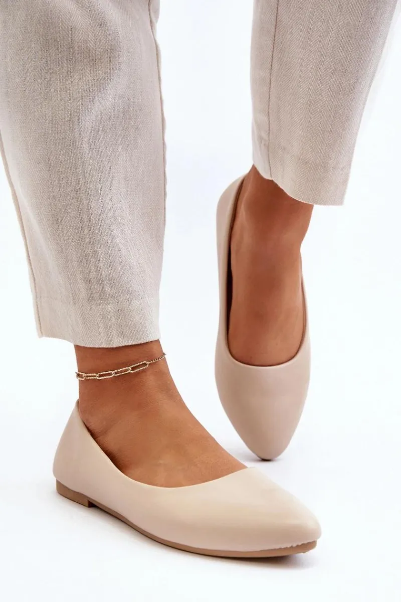 Baleriny Skórzane|Baleriny Klasyczne>Evento Eko Skórzane Baleriny Damskie Beżowe Tindomiel