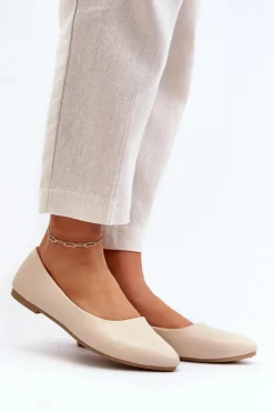 Baleriny Skórzane|Baleriny Klasyczne>Evento Eko Skórzane Baleriny Damskie Beżowe Tindomiel