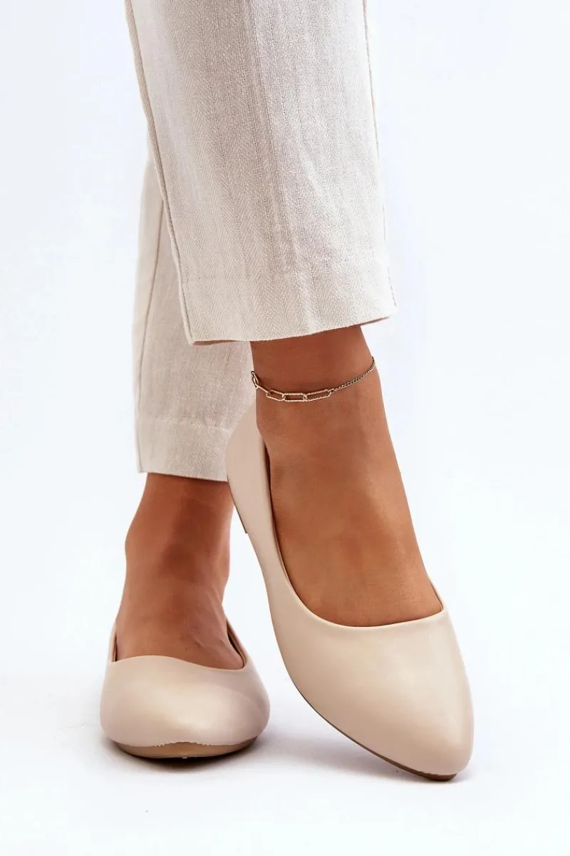 Baleriny Skórzane|Baleriny Klasyczne>Evento Eko Skórzane Baleriny Damskie Beżowe Tindomiel