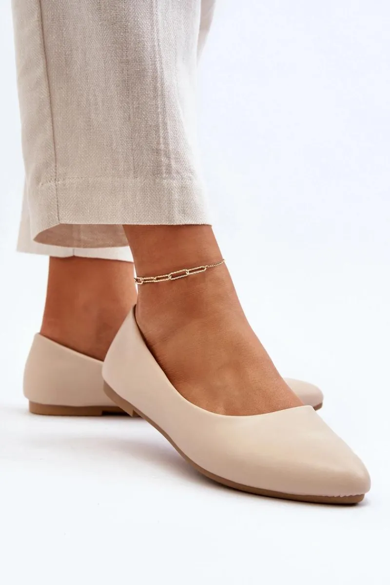 Baleriny Skórzane|Baleriny Klasyczne>Evento Eko Skórzane Baleriny Damskie Beżowe Tindomiel