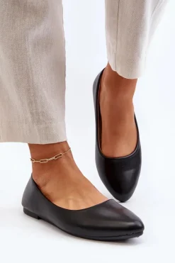 Hot Evento Eko Skórzane Baleriny Damskie Czarne Tindomiel